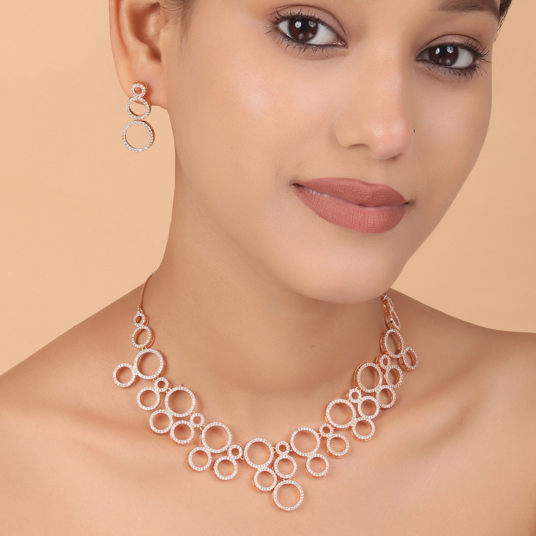Elegant Circular Cubic Zirconia Necklace & Earrings Set – Modern Fusion Jewellery