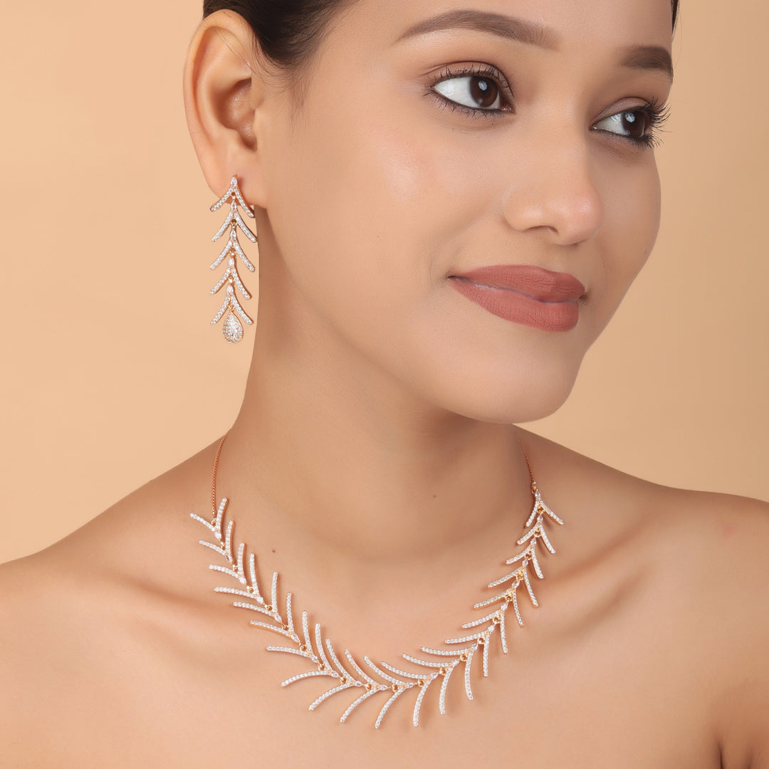 Fern Radiance CZ Necklace & Earrings Set