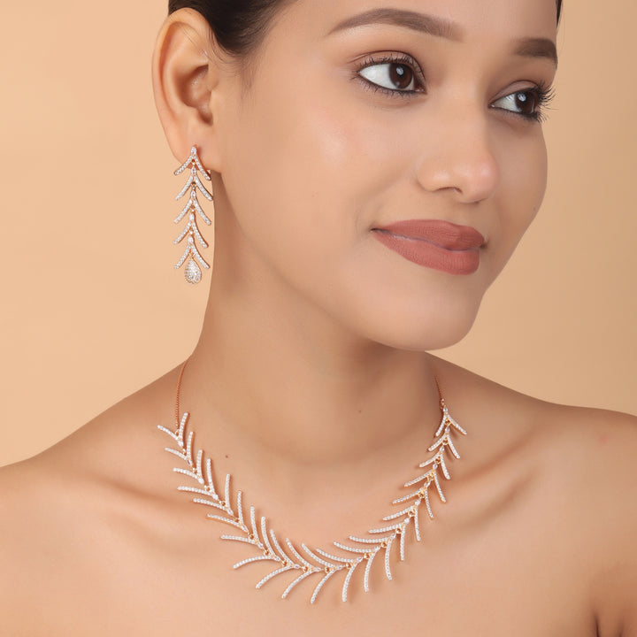 Fern Radiance CZ Necklace & Earrings Set