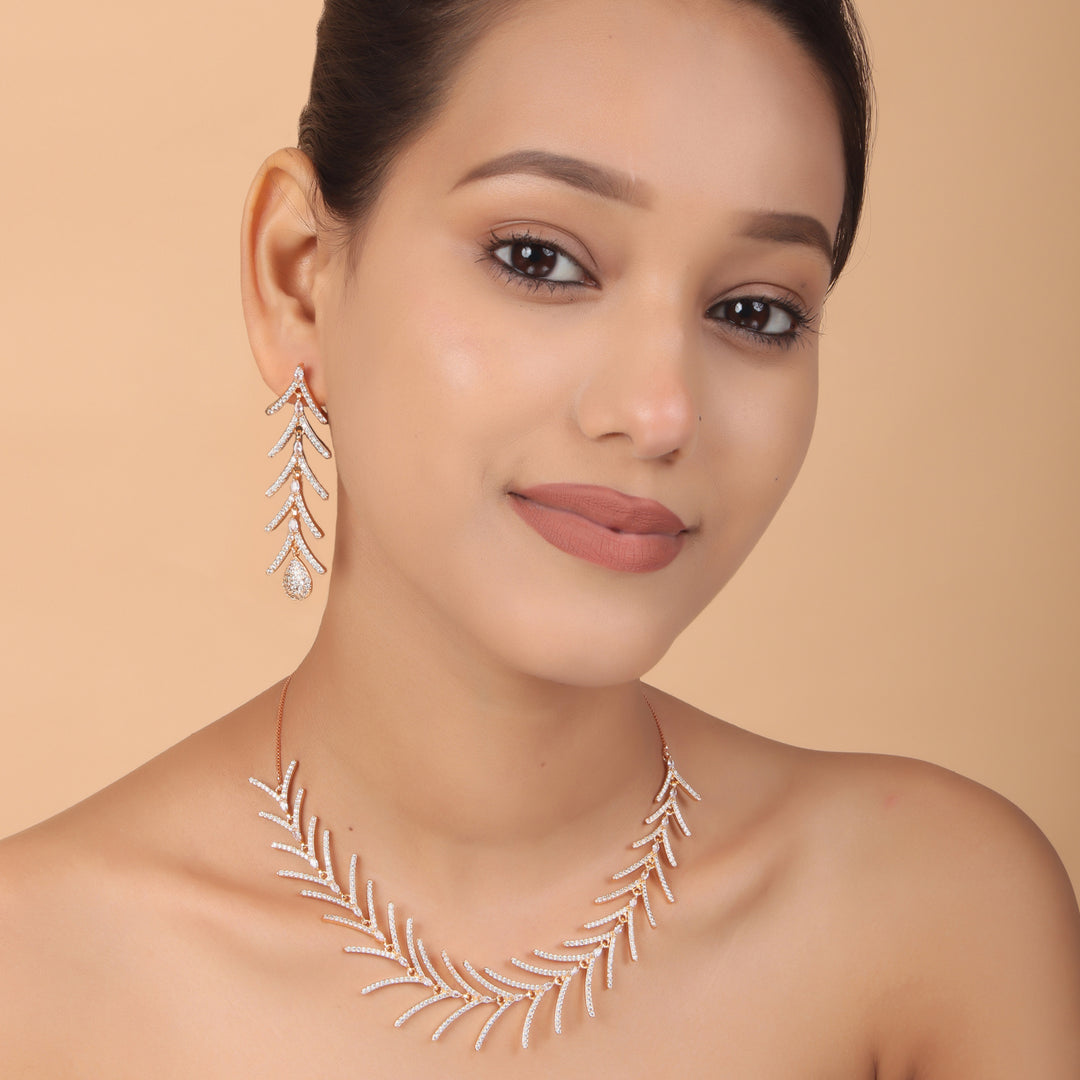 Fern Radiance CZ Necklace & Earrings Set