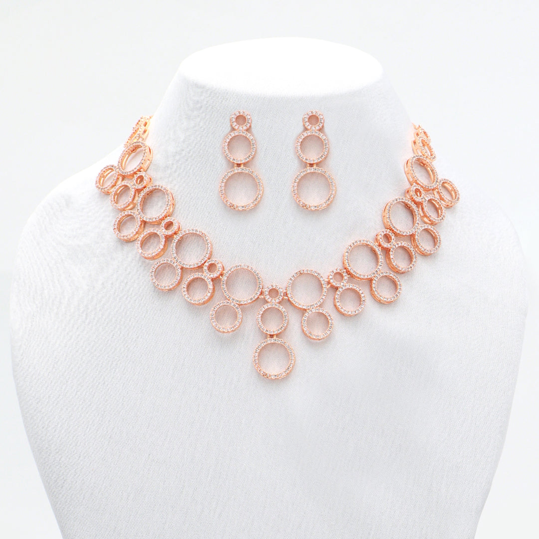 Elegant Circular Cubic Zirconia Necklace & Earrings Set – Modern Fusion Jewellery