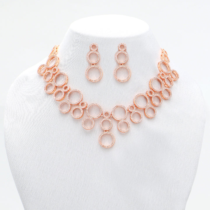 Elegant Circular Cubic Zirconia Necklace & Earrings Set – Modern Fusion Jewellery