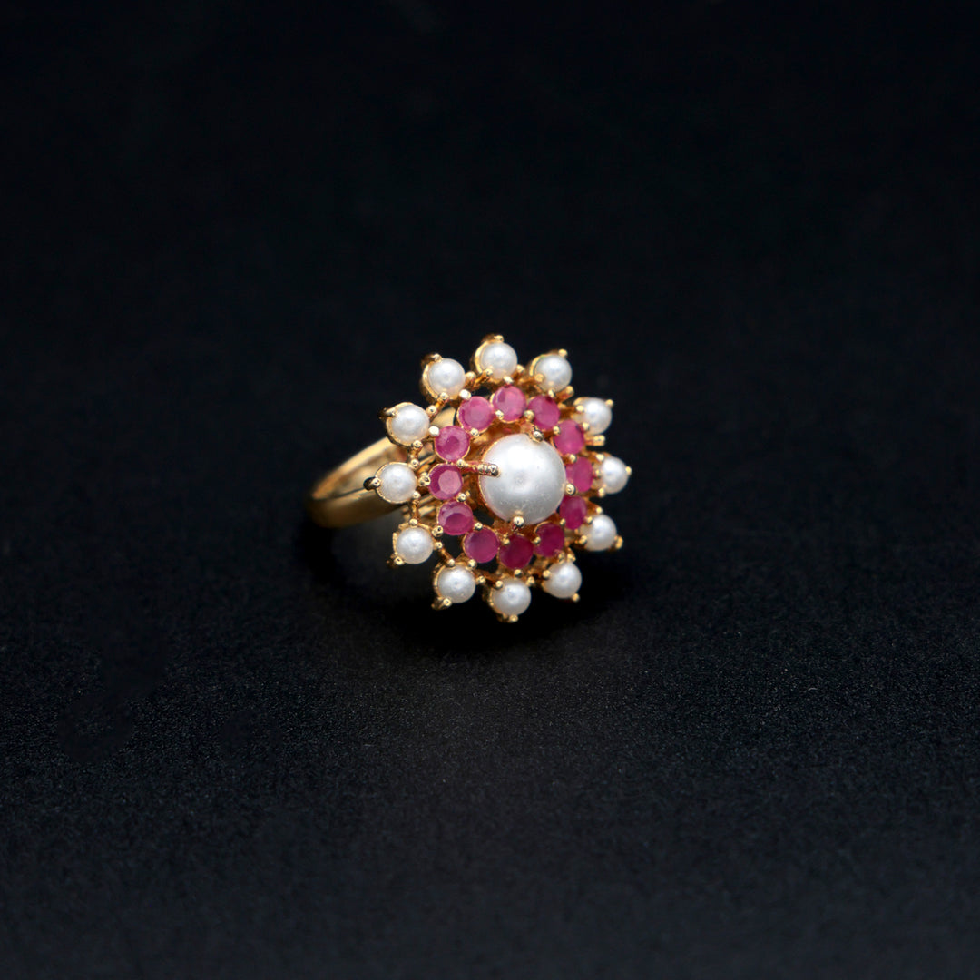 Royal Pink Stone Floral Ring