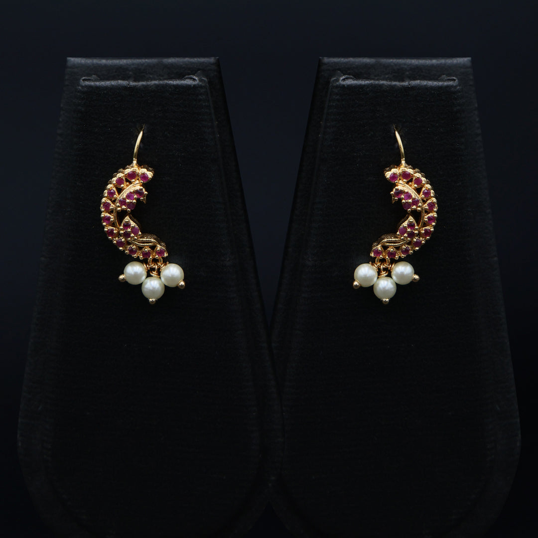 Ruby Pearl Crescent Stud Earrings