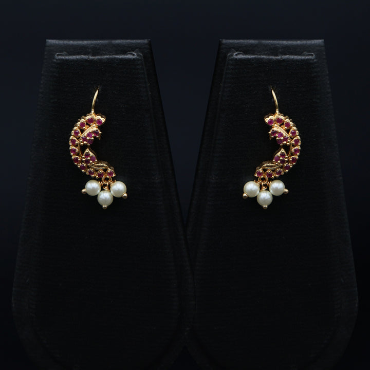 Ruby Pearl Crescent Stud Earrings