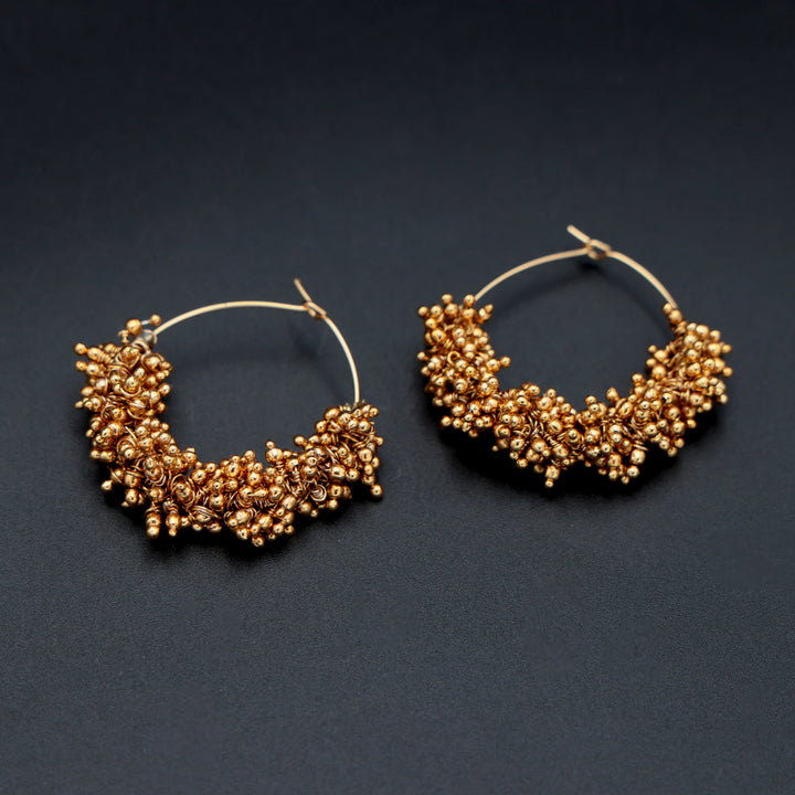 Golden Cluster Beaded Hoop Earrings