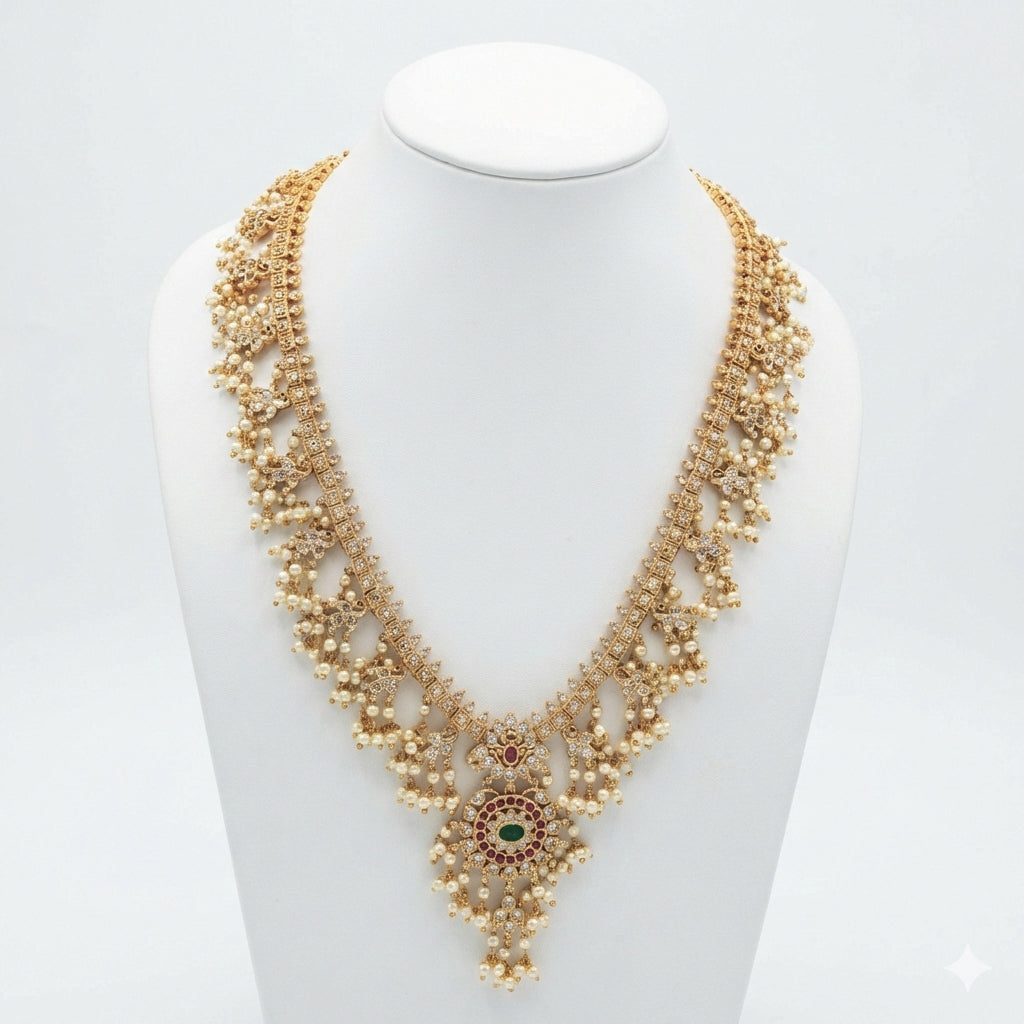 Traditional Pearl Drop Temple Necklace Set