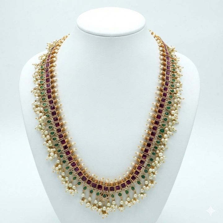 Royal Ruby Green Pearl Traditional Necklace Set