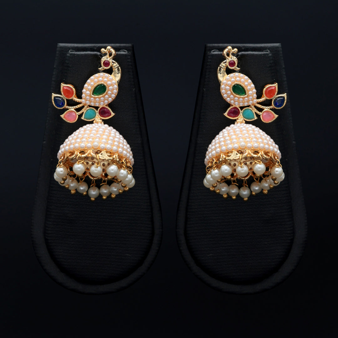 Multicolor Peacock Pearl Jhumka