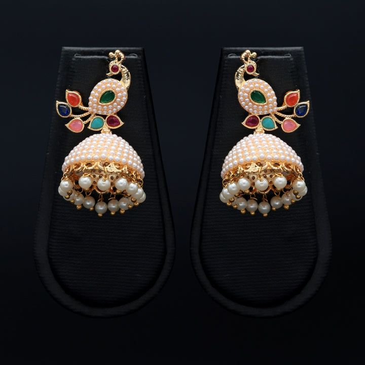 Multicolor Peacock Pearl Jhumka