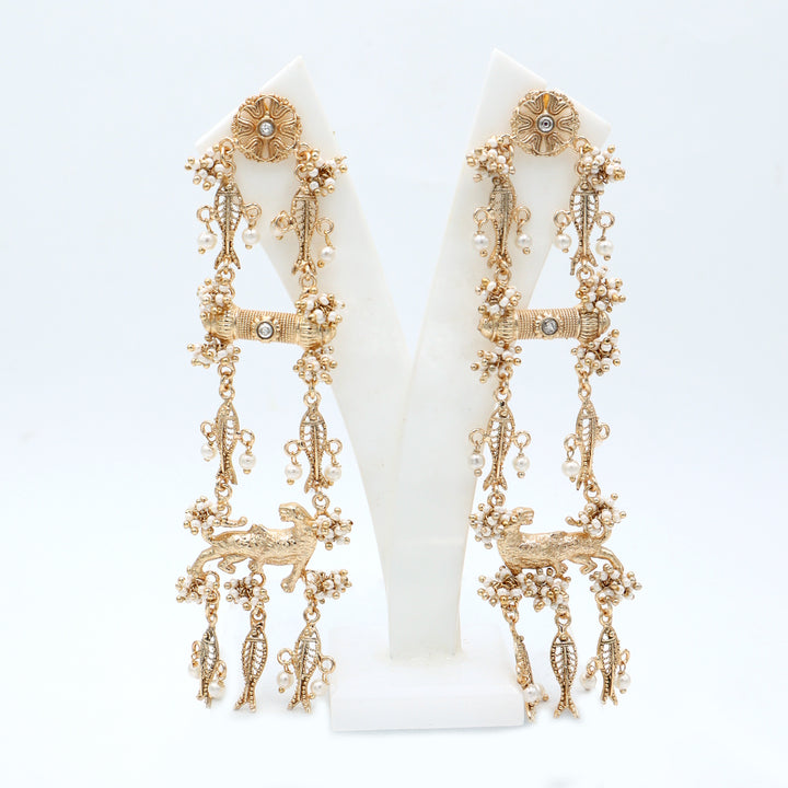 Floral Pearl Long Statement Earrings