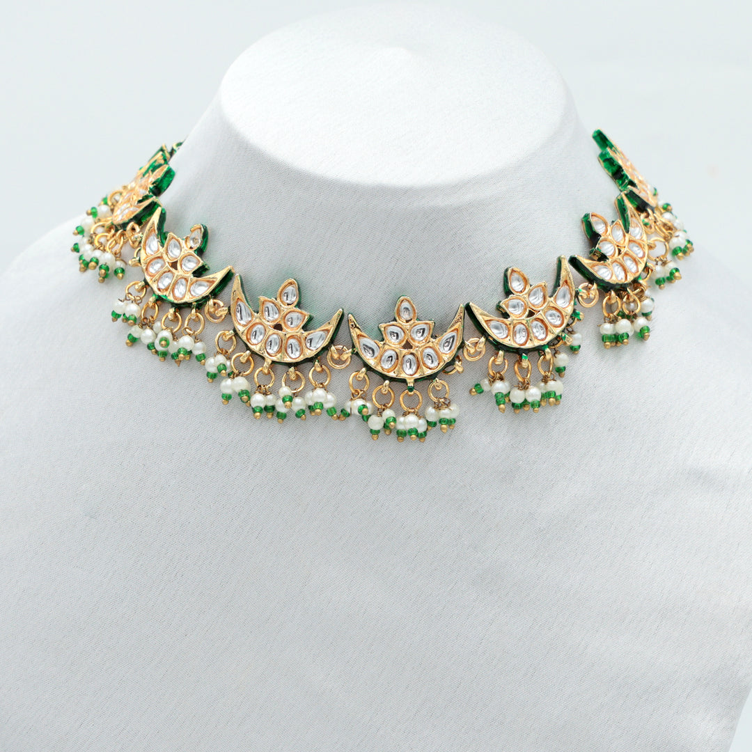 Emerald Green Lotus Kundan Choker Set