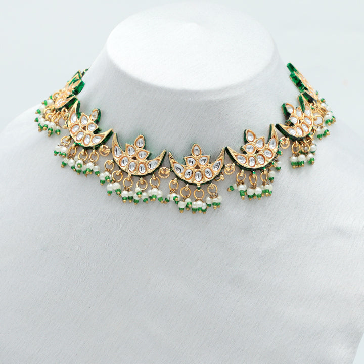 Emerald Green Lotus Kundan Choker Set