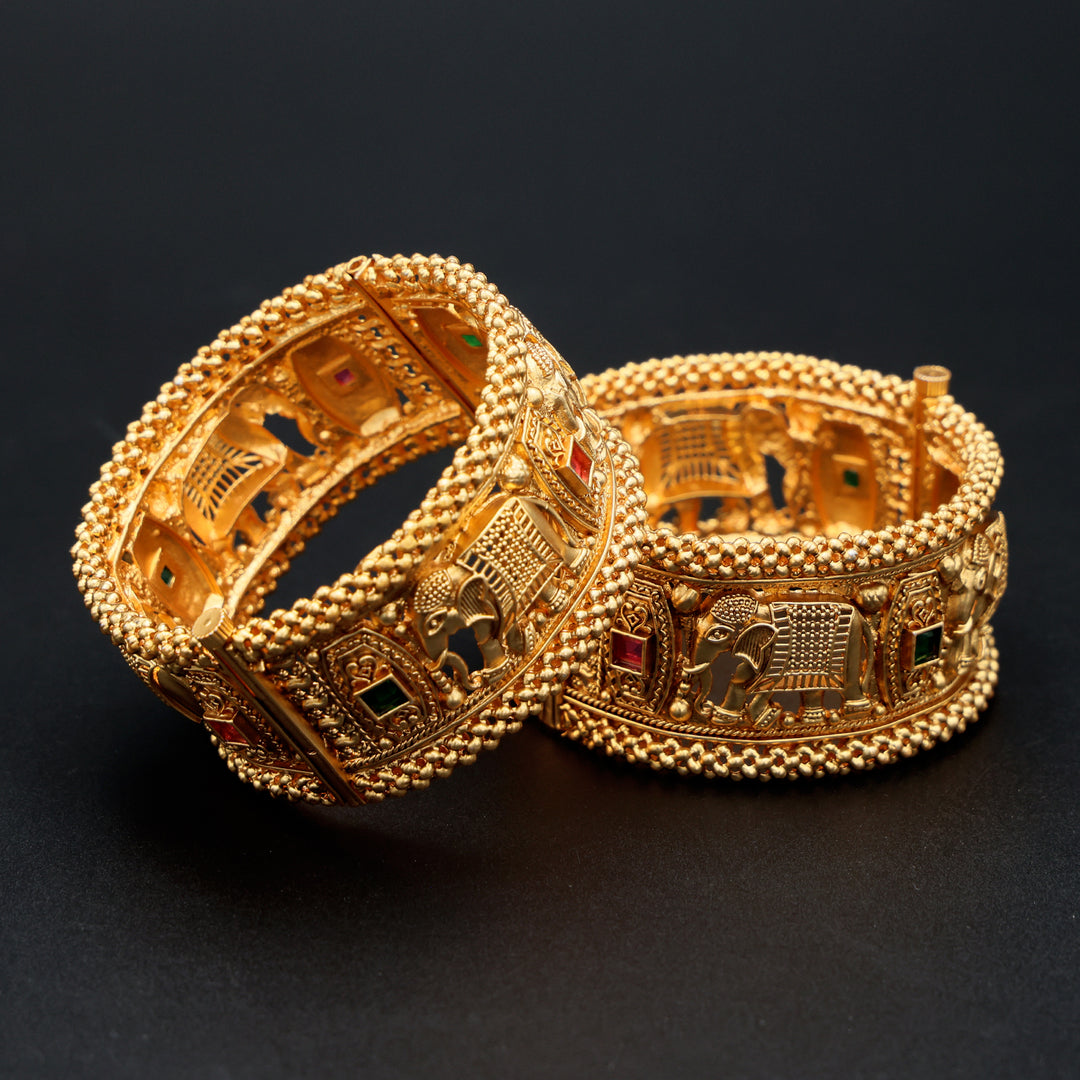 Grand Temple Heritage Kada Set with Ruby & Emerald Accents