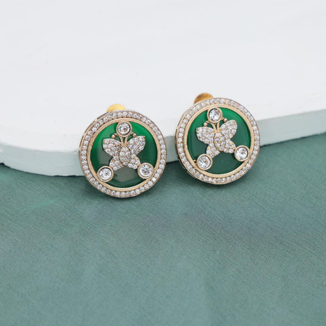 Enamel Floral Stud Earrings - Green