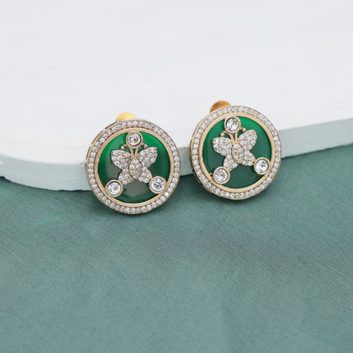 Enamel Floral Stud Earrings - Green