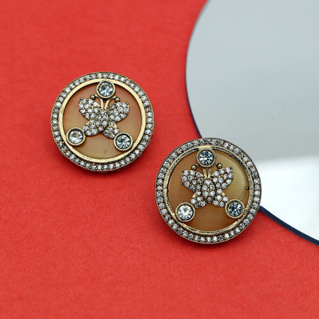 Enamel Floral Stud Earrings - Mustard