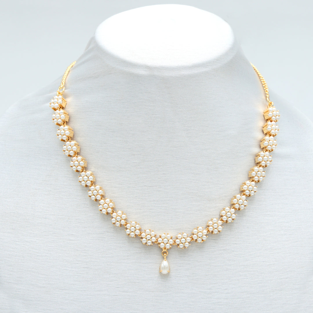Floral Pearl Cluster AD Necklace Set
