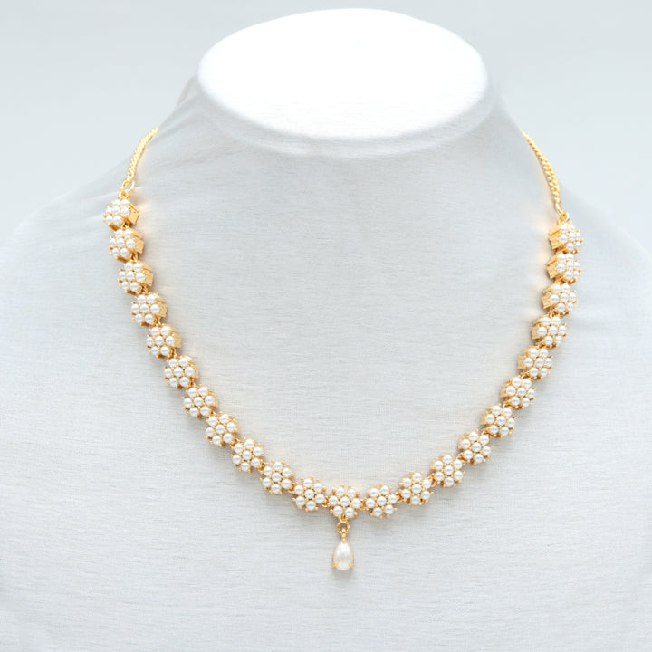 Floral Pearl Cluster AD Necklace Set