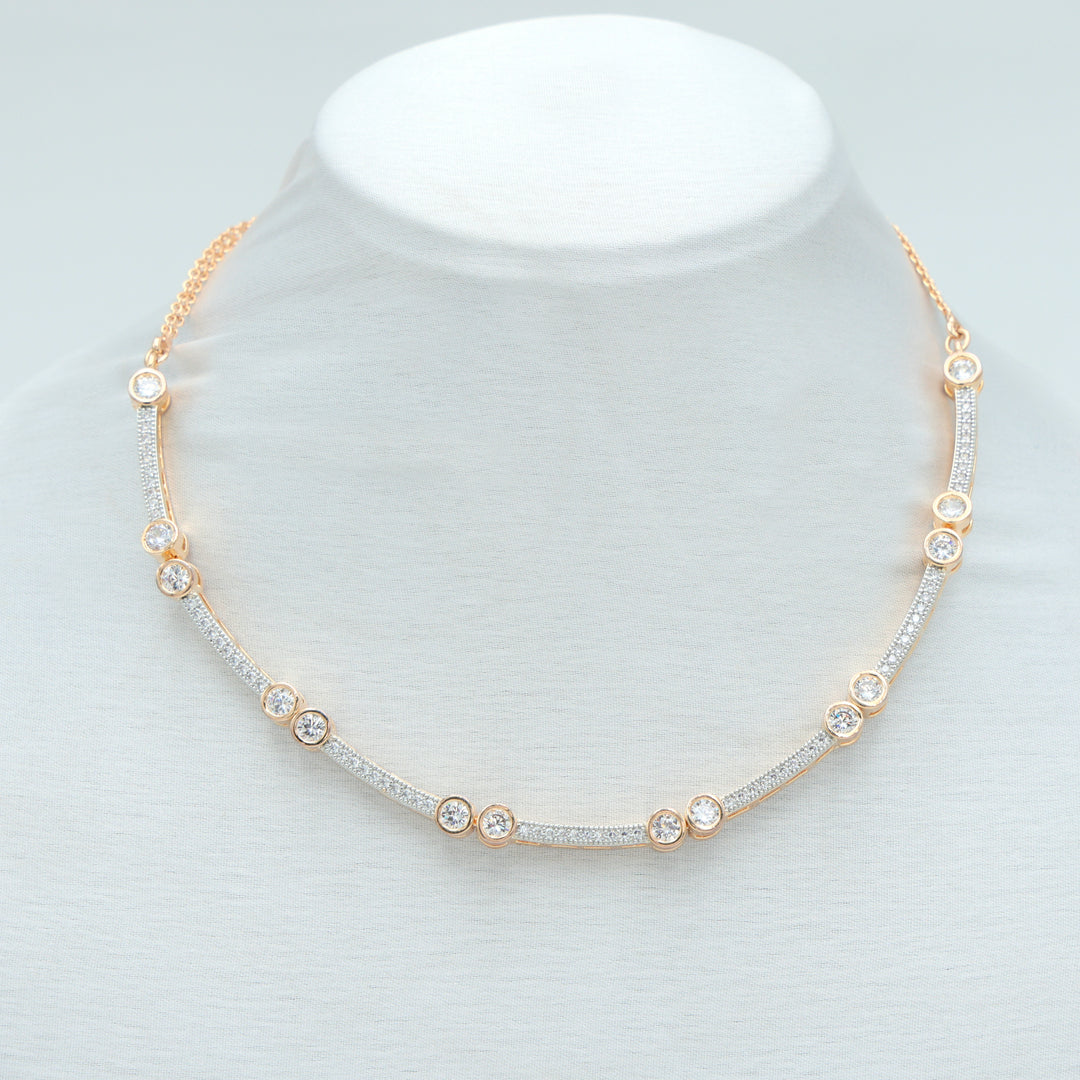 Dual-Tone Sparkling Minimal Necklace & Earring Set