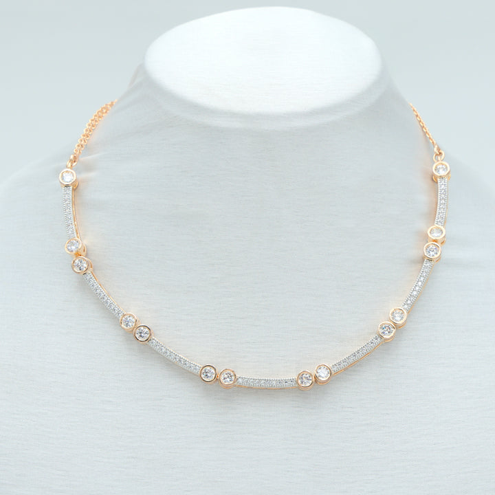 Dual-Tone Sparkling Minimal Necklace & Earring Set