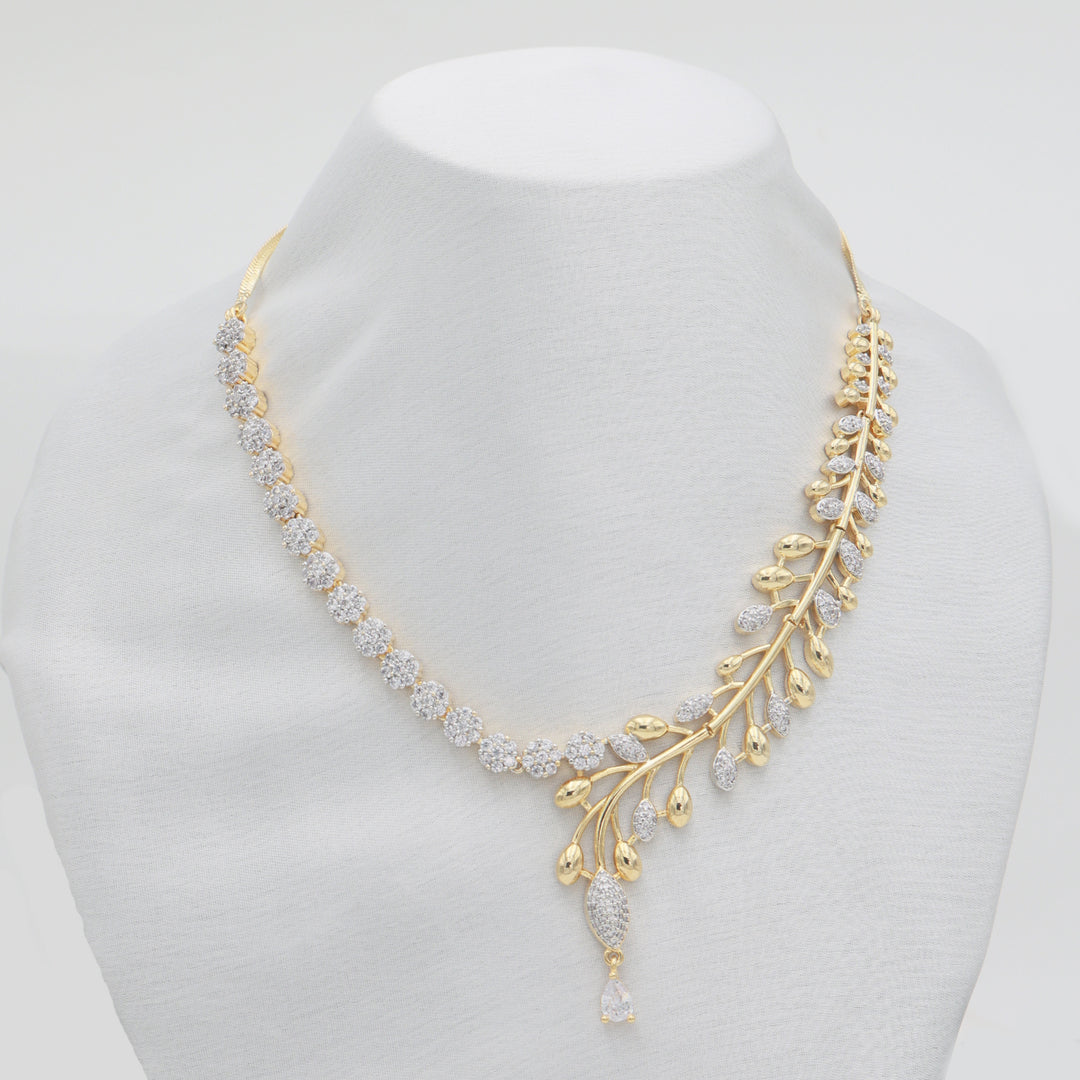 Golden Bloom Asymmetrical CZ Necklace & Earrings Set
