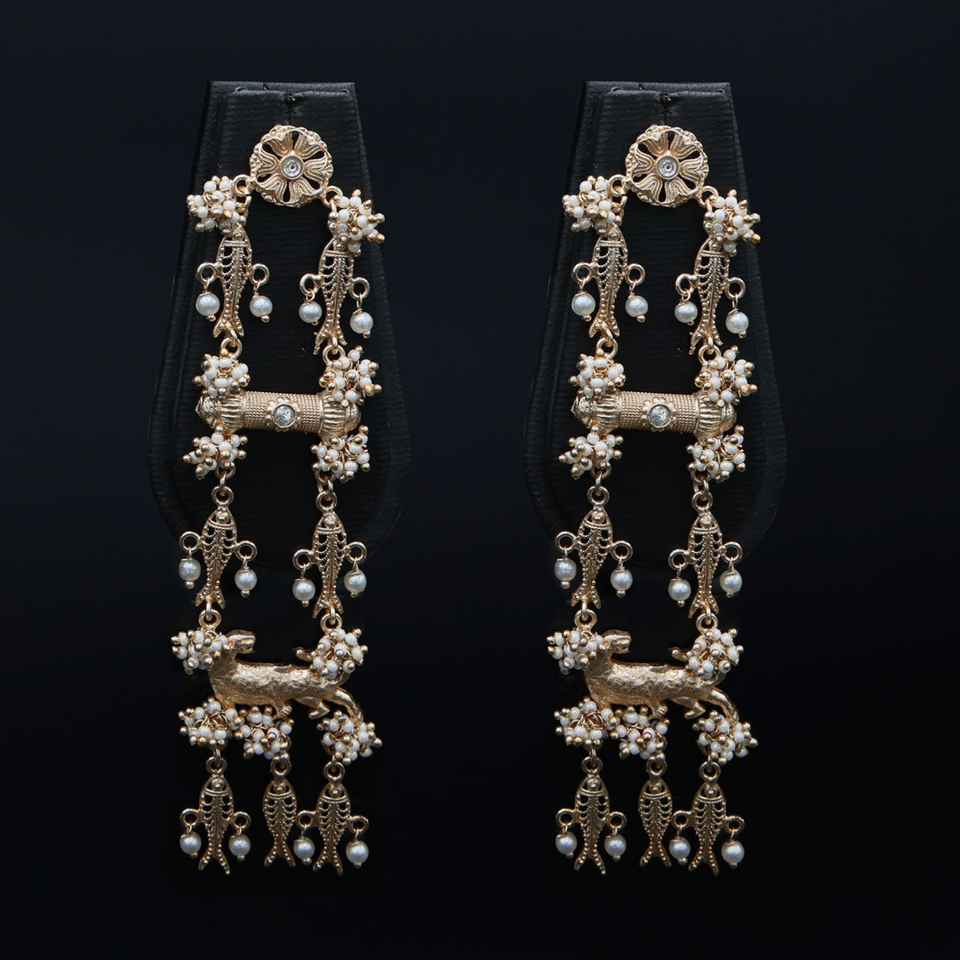 Floral Pearl Long Statement Earrings