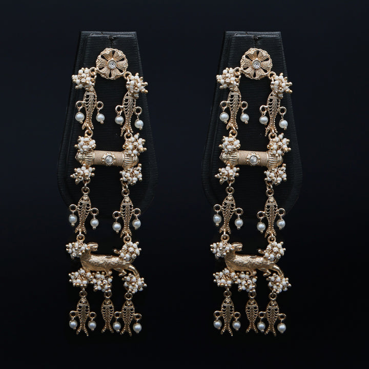 Floral Pearl Long Statement Earrings