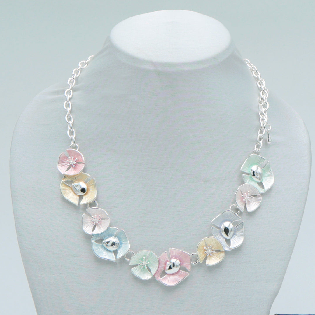 Pastel Floral Metal Statement Necklace