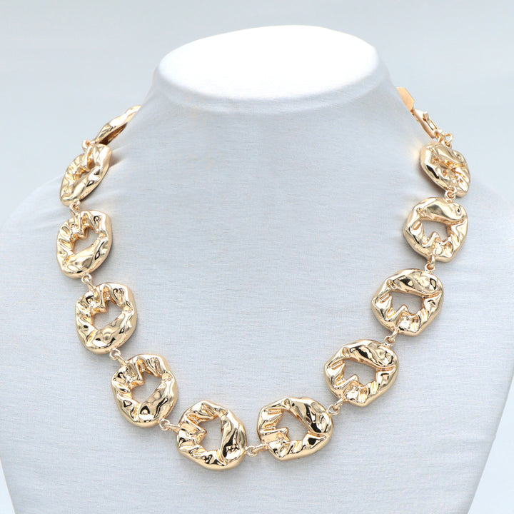 Molten Gold Textured Statement Link Necklace