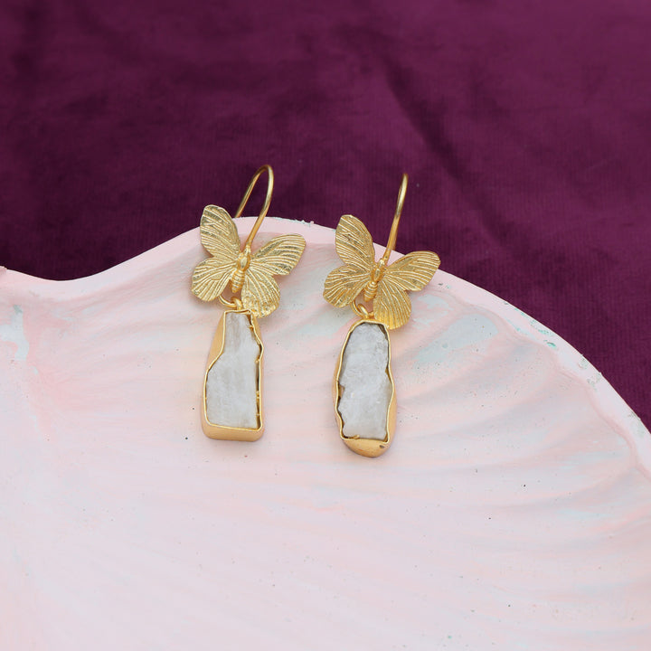 Butterfly Motif Natural Stone Drop Earrings