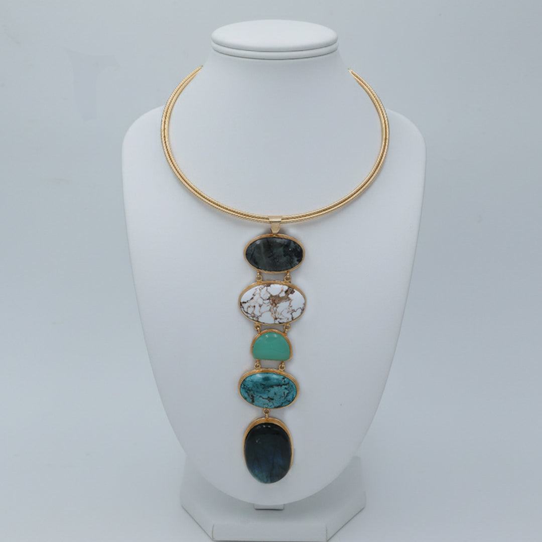 Multi-Stone Vertical Statement Necklace ( Stones may Vary)