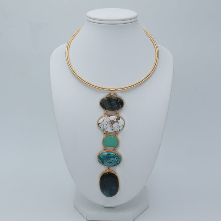 Multi-Stone Vertical Statement Necklace ( Stones may Vary)