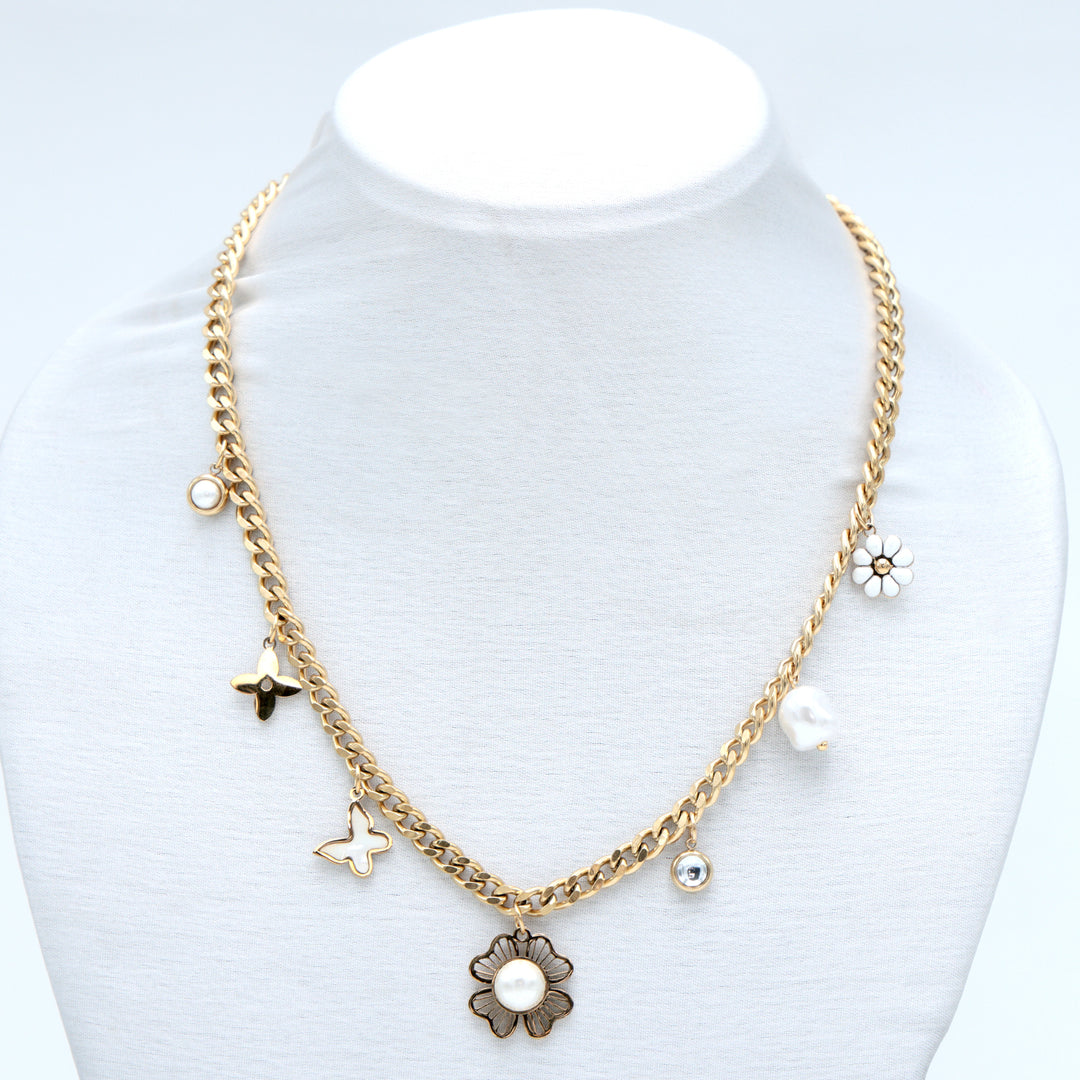 Gold-Plated Pearl & Charm Layer Necklace