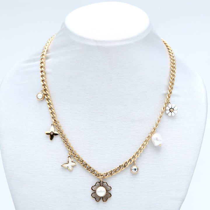 Gold-Plated Pearl & Charm Layer Necklace