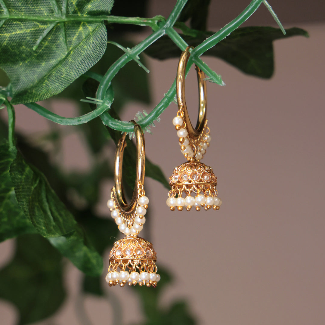 Golden Pearl Hoop Jhumka Earrings