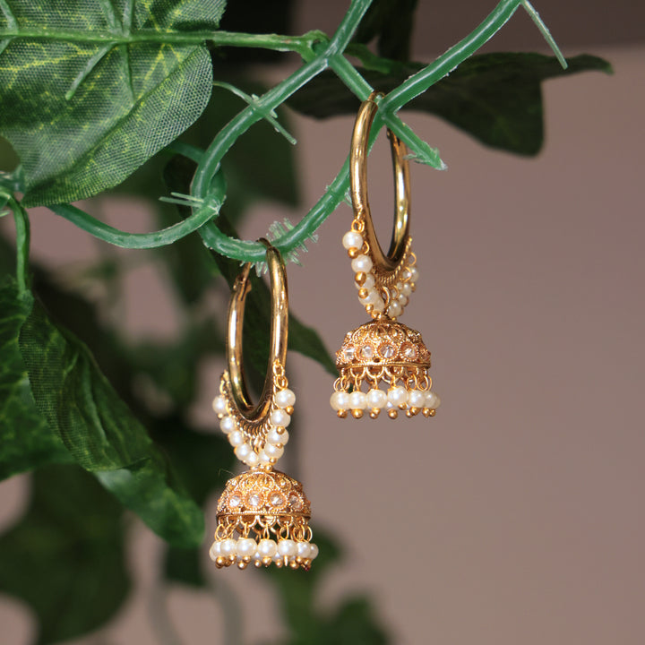 Golden Pearl Hoop Jhumka Earrings