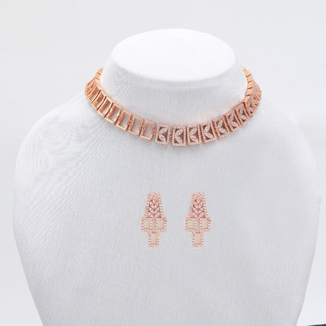 Radiant CZ Rose Gold Choker Necklace Set