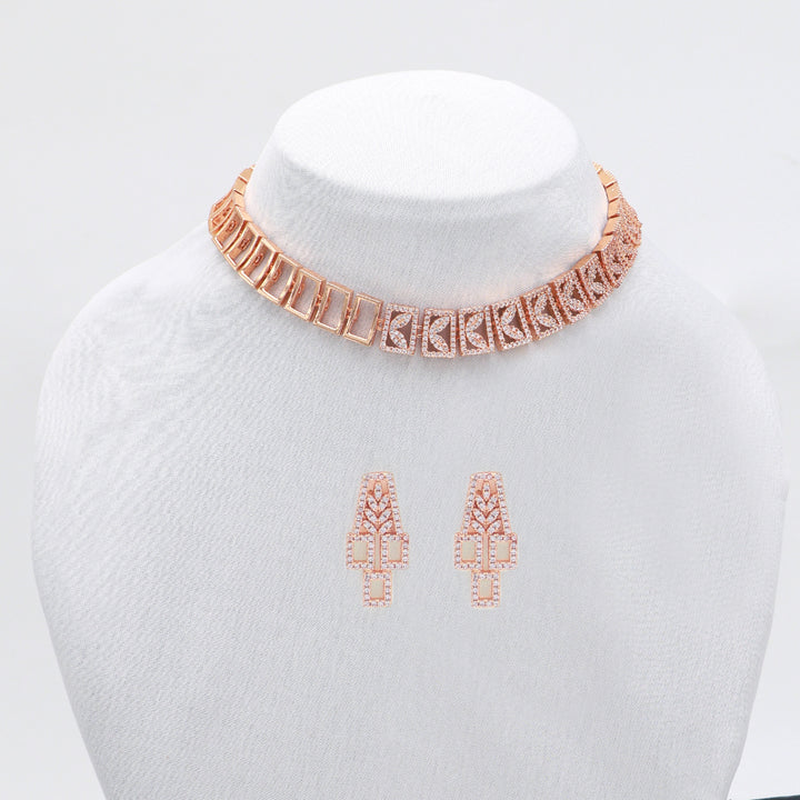 Radiant CZ Rose Gold Choker Necklace Set
