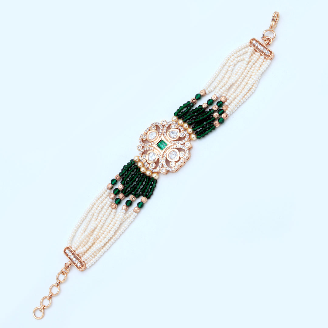Green & White Multi-Strand Kundan Bracelet