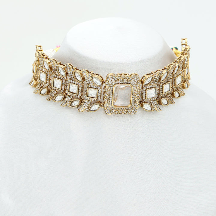 Royal Kundan Choker Set with Rectangular Stone Centerpiece