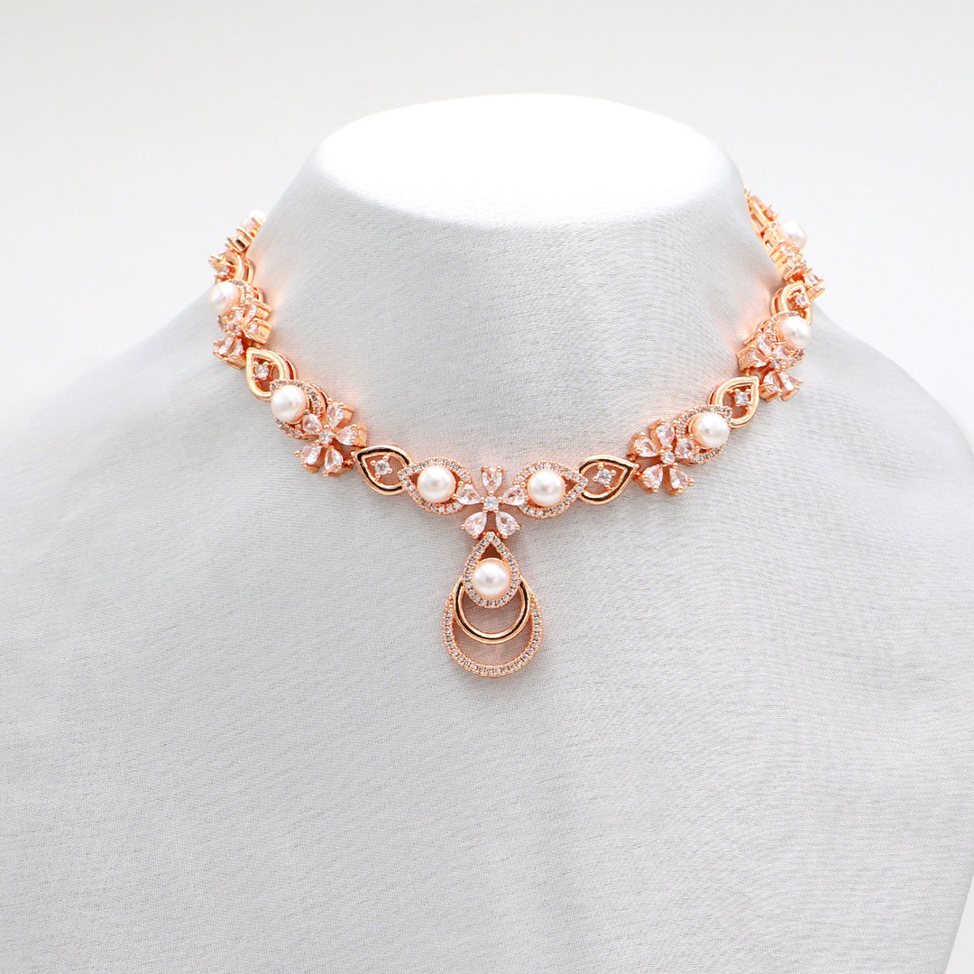 Lustre Pearl CZ Necklace & Earrings Set