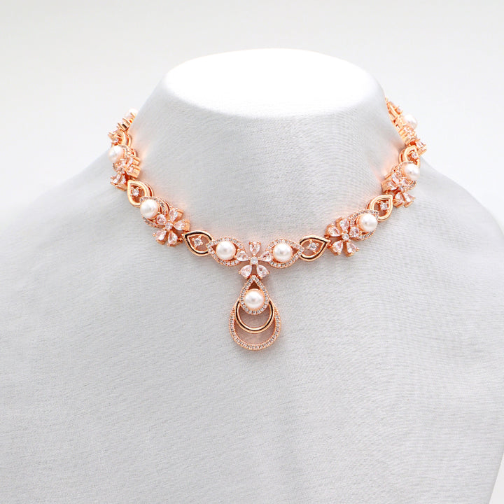 Lustre Pearl CZ Necklace & Earrings Set