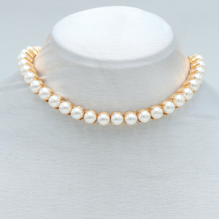 Classic Gold–Pearl Short Necklace Set