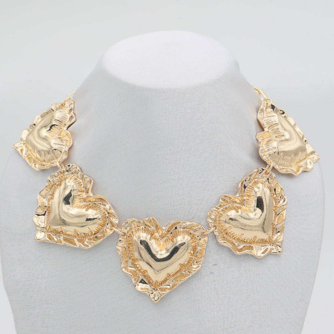 Aurora Textured Heart Gold Statement Necklace