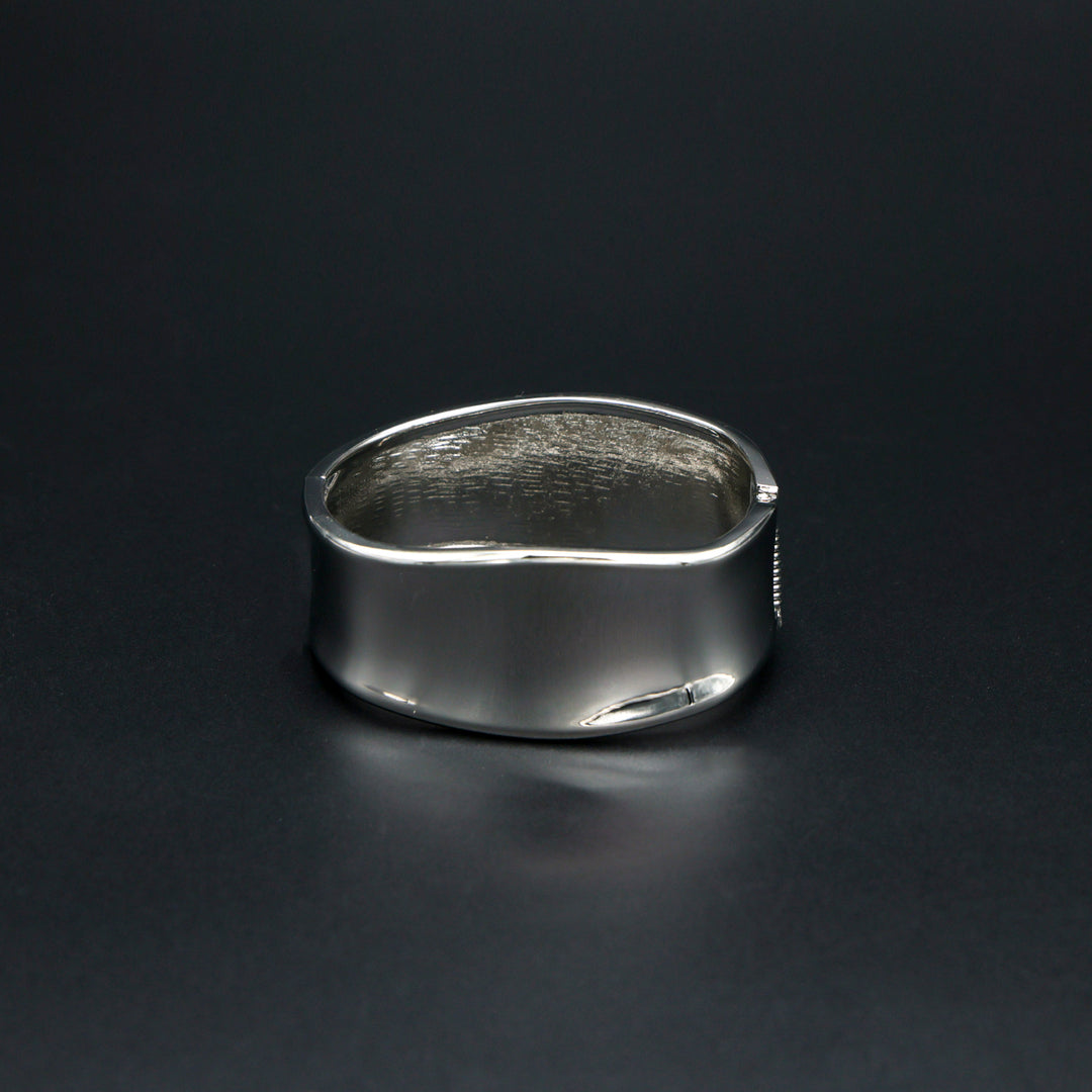 Metallic Silver Sculpted Cuff Bracelet - Silver