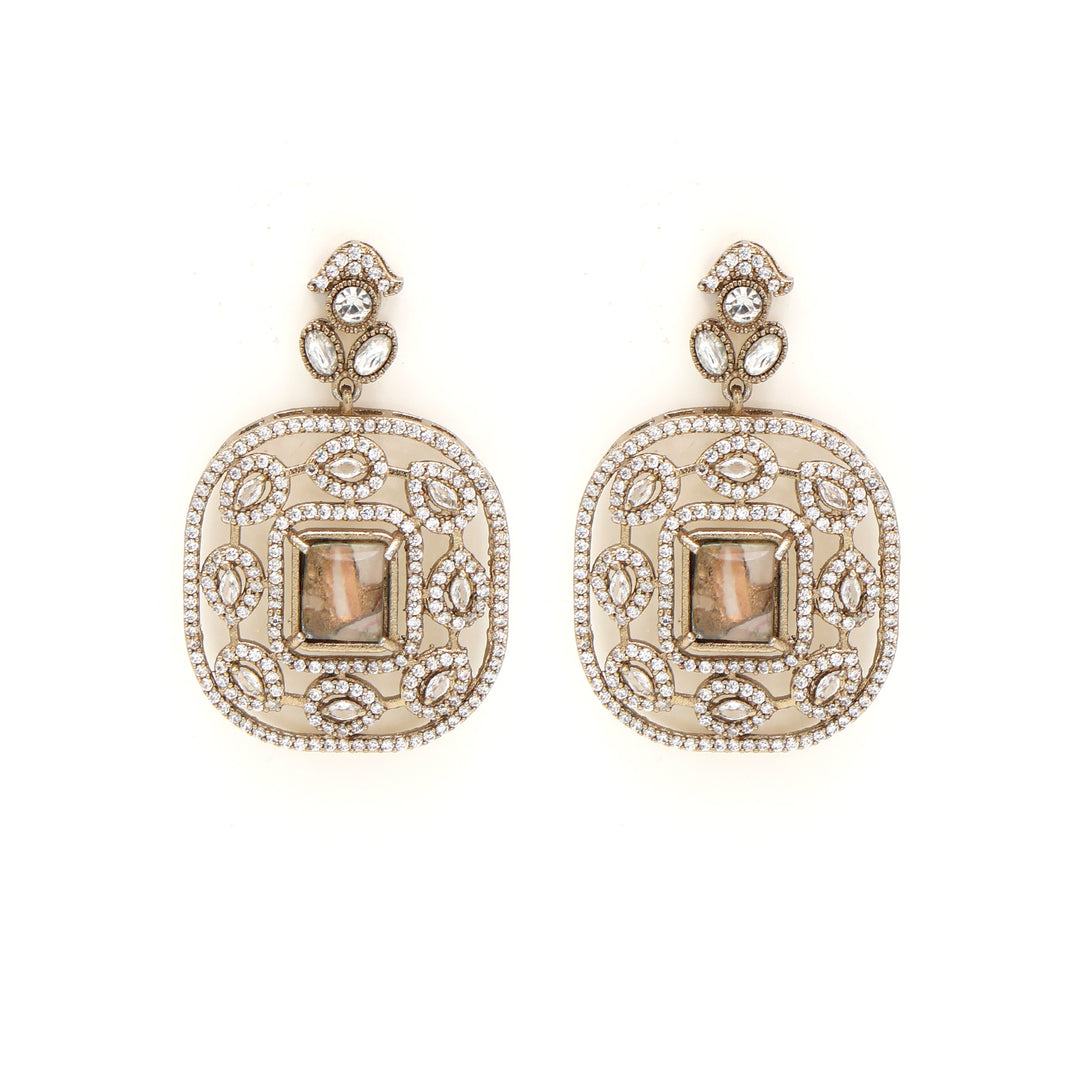 Royal Square AD Long Necklace Set with Matching Earrings