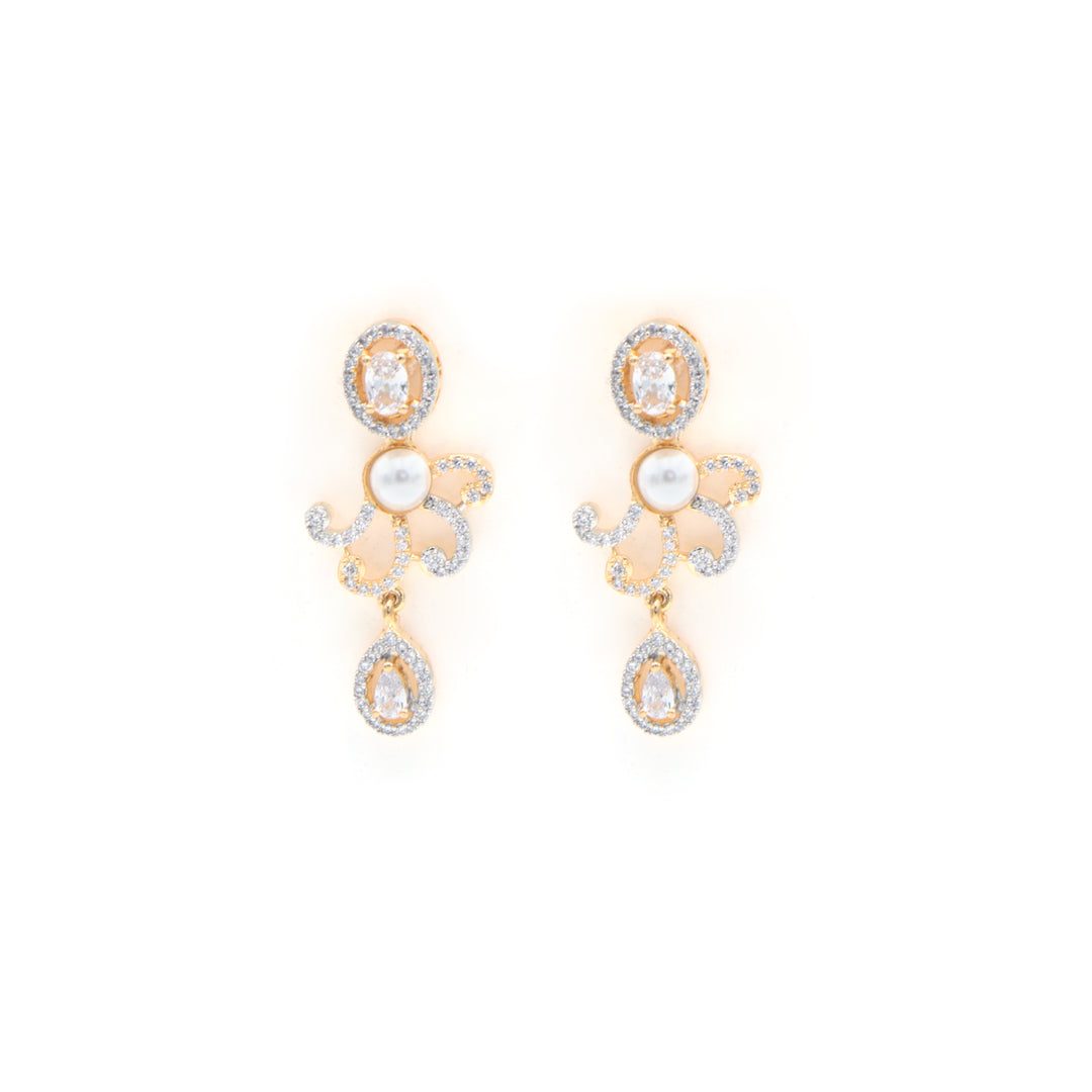 Elegant Pearl & CZ Designer Necklace Set