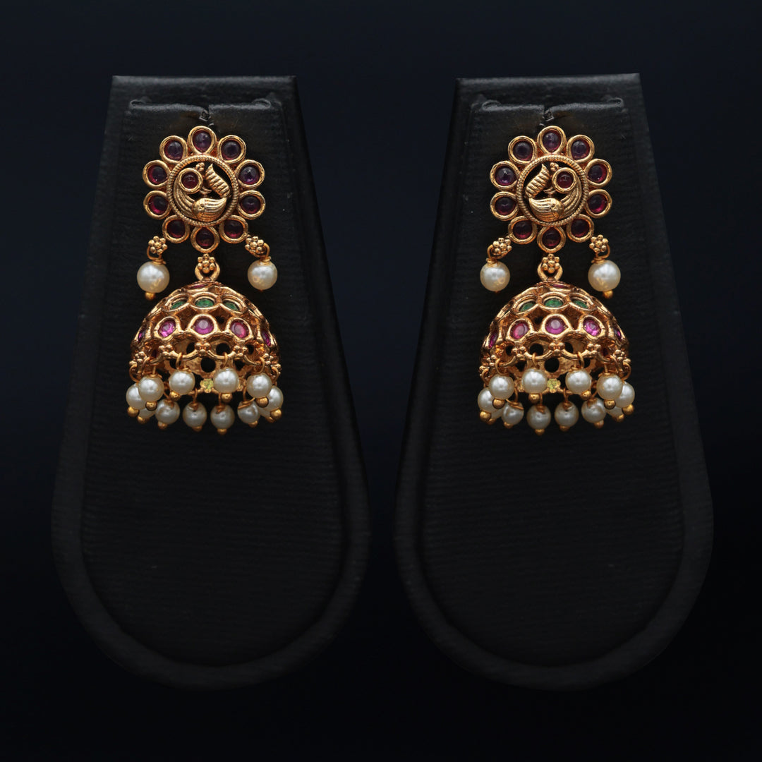 Ruby-Green Traditional Polki Jhumka