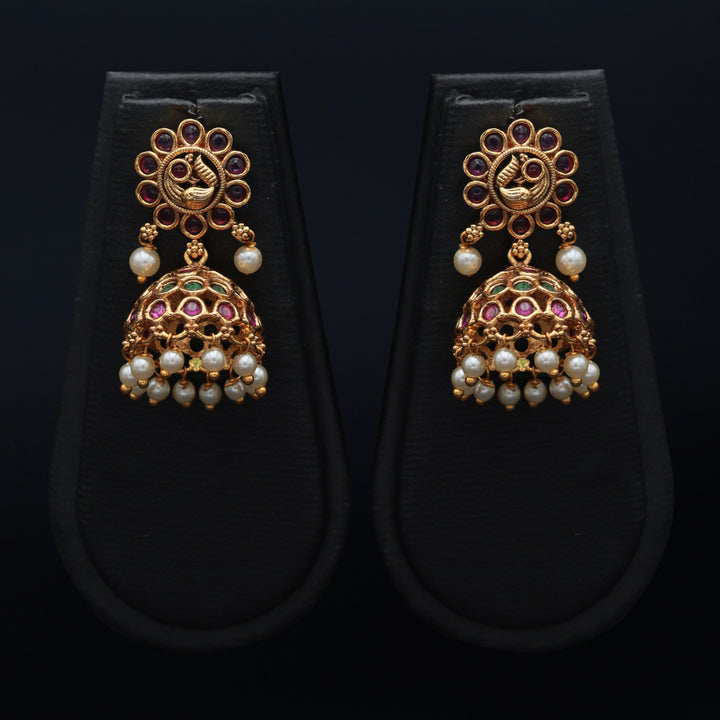 Ruby-Green Traditional Polki Jhumka